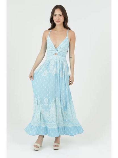 Twist Front Cut Out Printed Maxi Dress F4F50