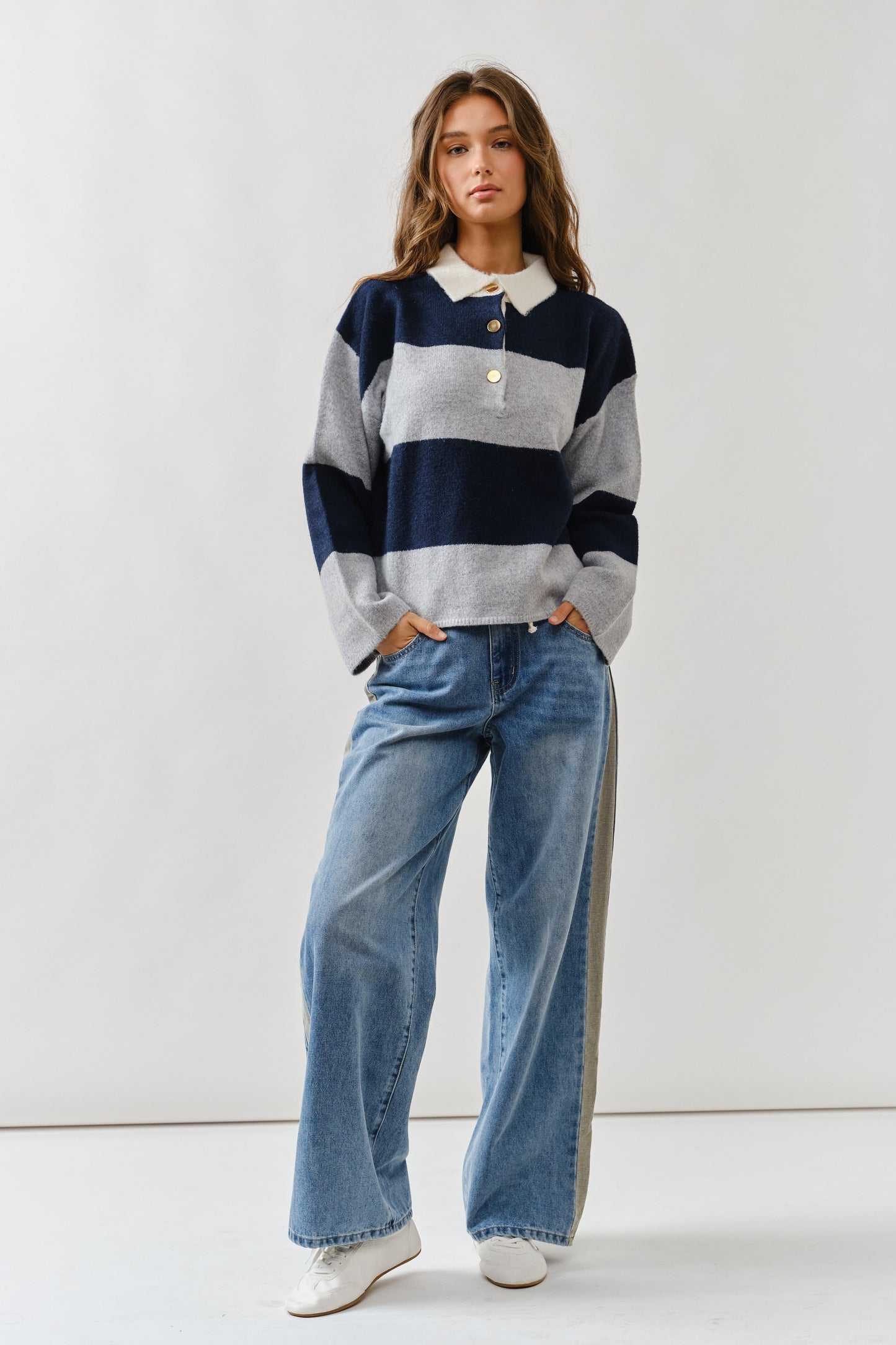 Contrast Line Detail Slouchy Straight Jeans AJP5111