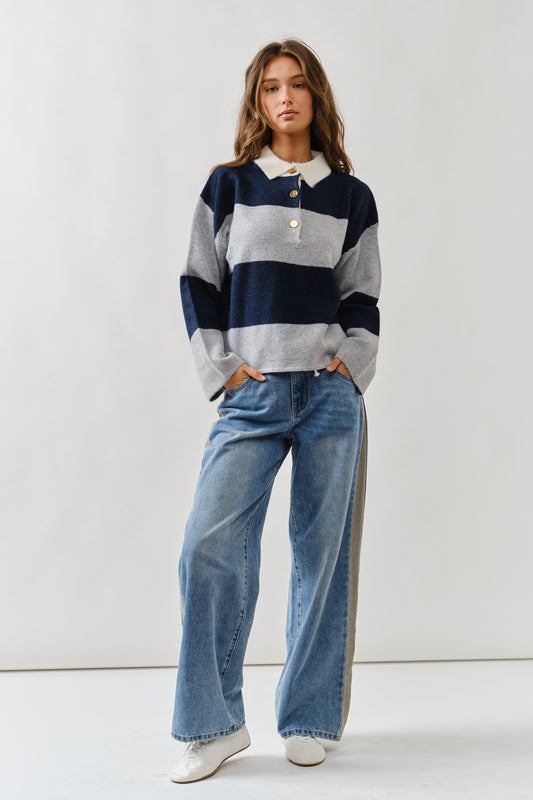 Contrast Line Detail Slouchy Straight Jeans AJP5111