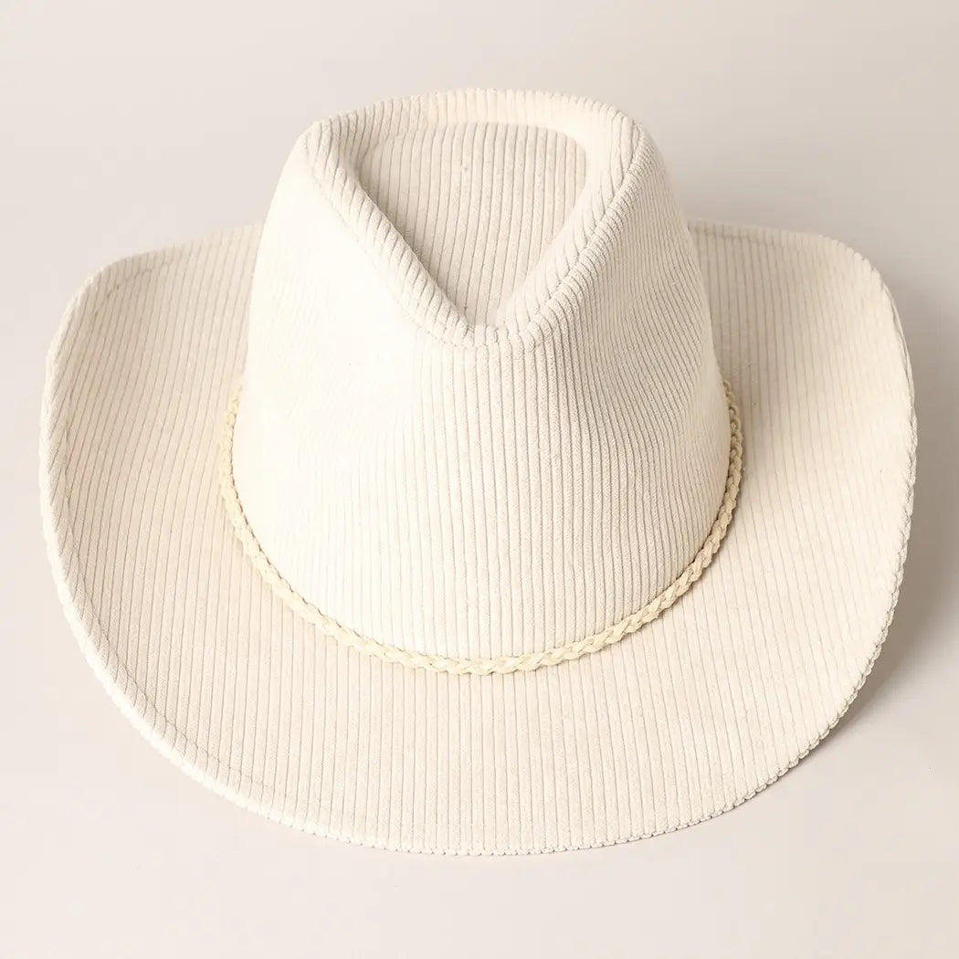 Western Corduroy Braided Band Cowboy Panama Hat 2-FWCB331