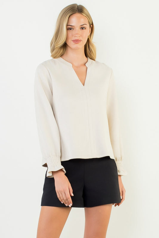 Long Sleeve Suede V-neck Top JH2320