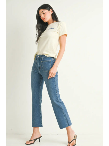 Patch Pocket Cropped Flare Jeans BP499J