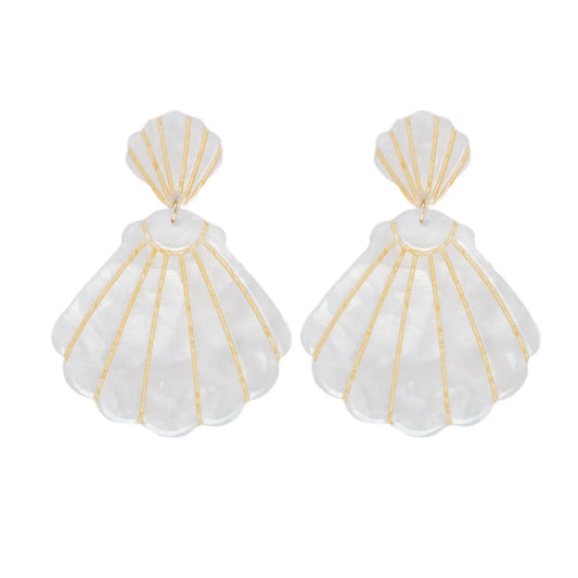 White Tortoise Statement Shell Earrings SAD182