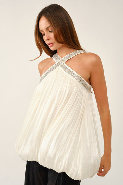 Sequin Pleated Bubble Blouse IBA29391