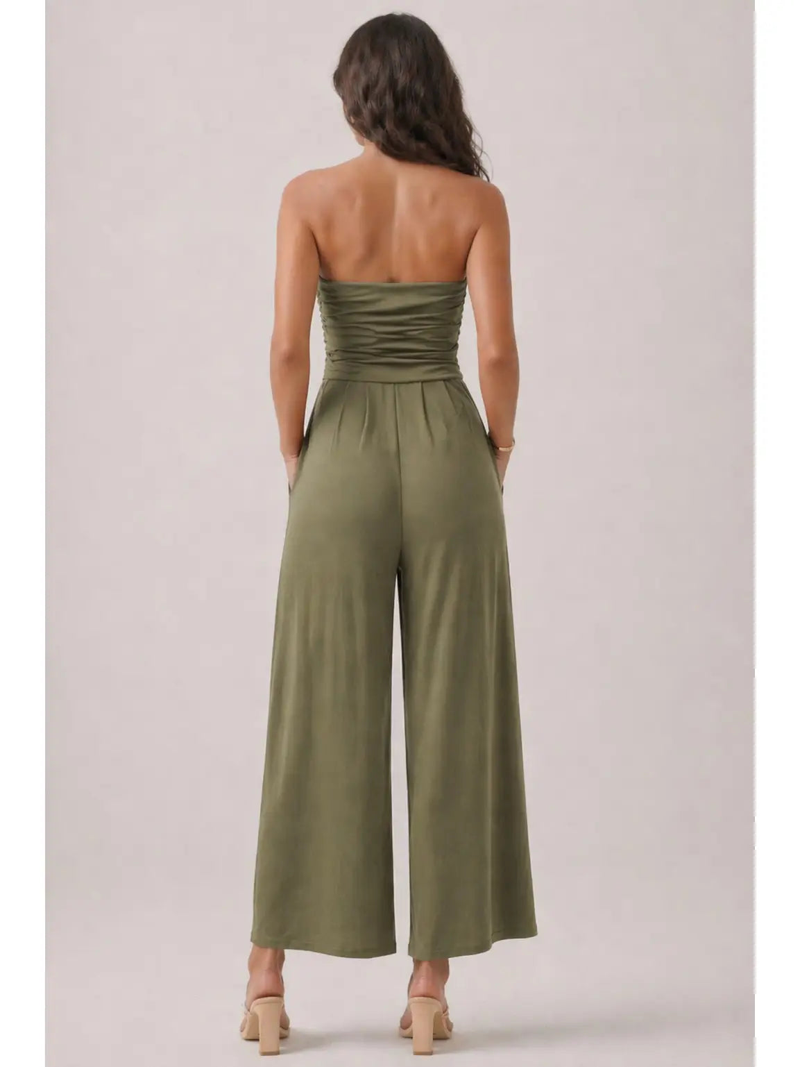 Tube Top With Shirring Palazzo Romper JR16435F