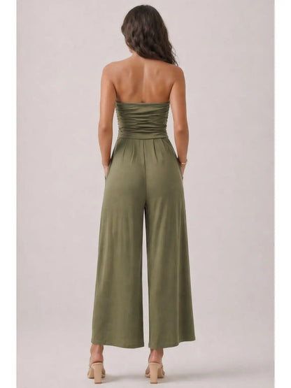 Tube Top With Shirring Palazzo Romper JR16435F