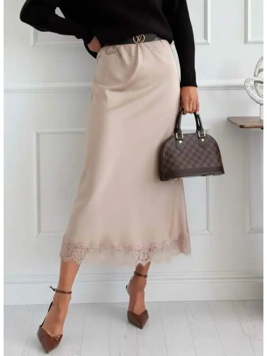 Satin Skirt with Lace 6549