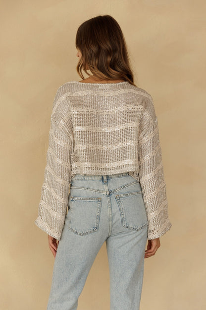 Silver Sequin Cropped Top JT7253-2