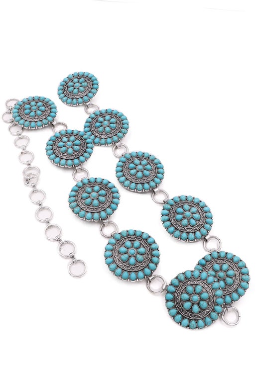 Metal Western Concho Stone Big Buckle Chain Belt 41841-BT-C