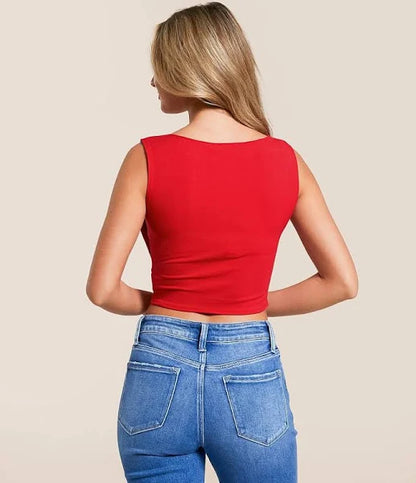 Asymmetrical Snap Button Detail Sleeveless Knit TWS1142