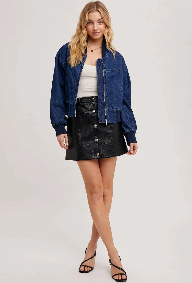 Faux Leather Button Down A-Line Mini Skirt