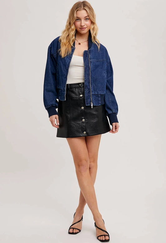 Faux Leather Button Down A-Line Mini Skirt