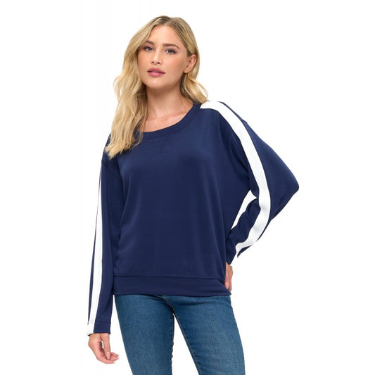 Crew Neck W/ Pleather Sleeve In Scuba T1710-K490P