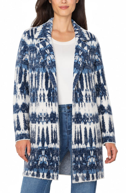 Open Front Coatigan Sweater - Navy/White Multi