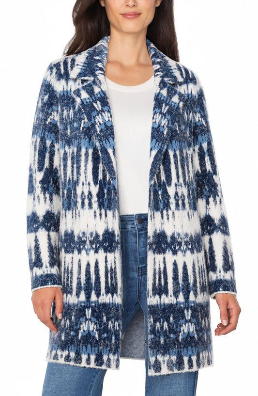 Open Front Coatigan Sweater - Navy/White Multi