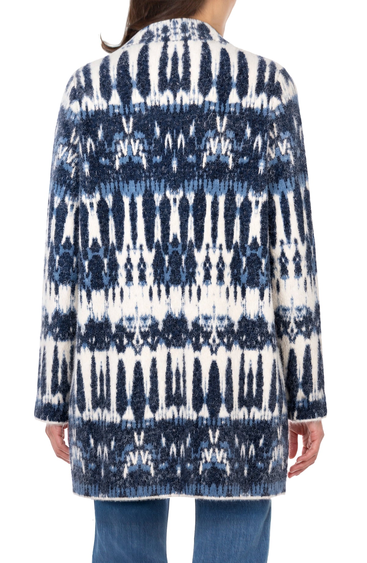 Open Front Coatigan Sweater - Navy/White Multi
