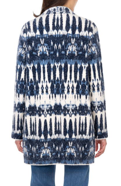 Open Front Coatigan Sweater - Navy/White Multi
