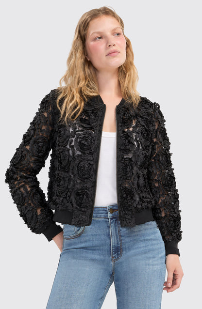 Woven Floral Bomber Jacket - Black Floral