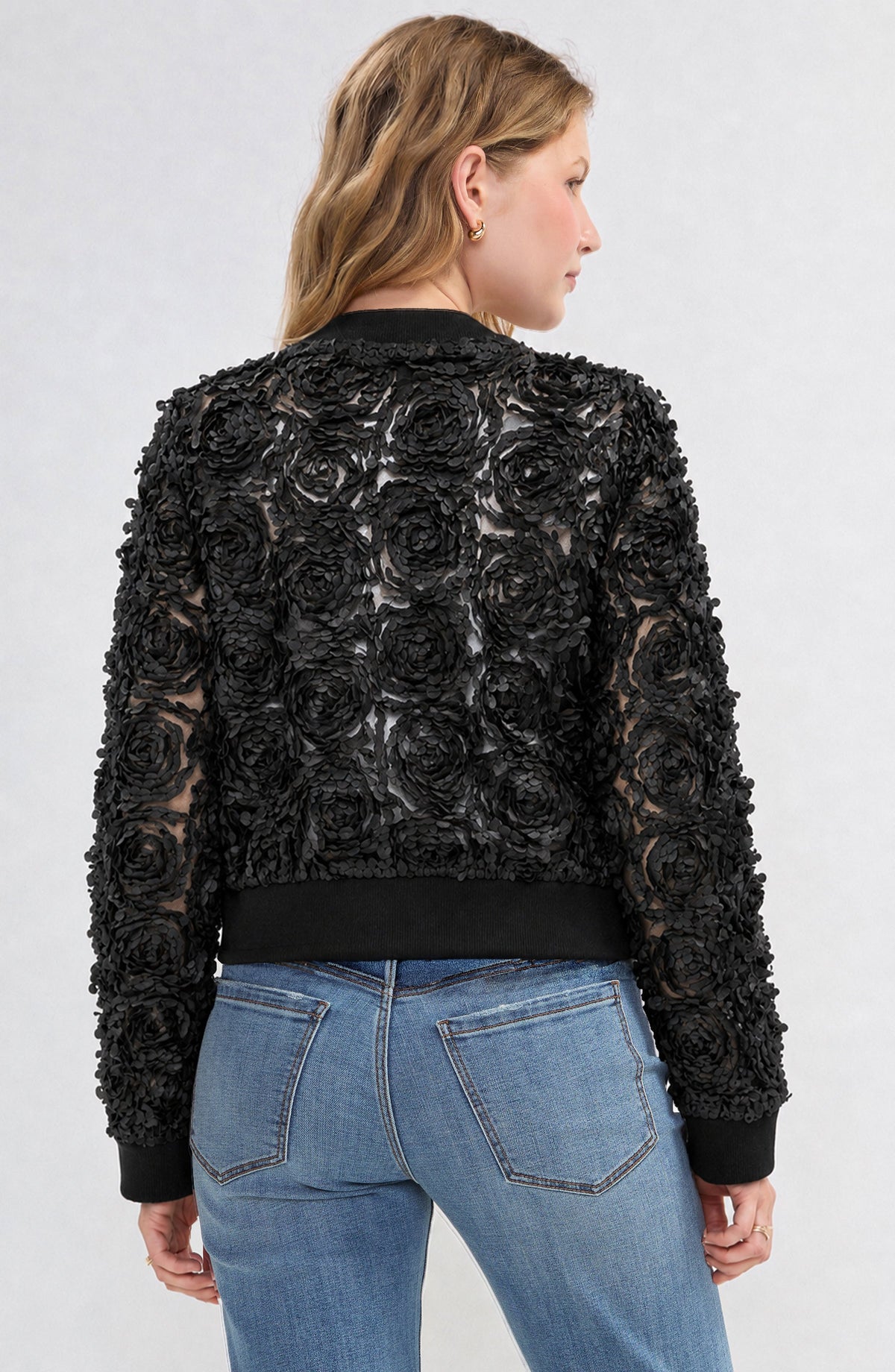 Woven Floral Bomber Jacket - Black Floral