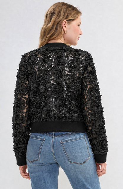 Woven Floral Bomber Jacket - Black Floral