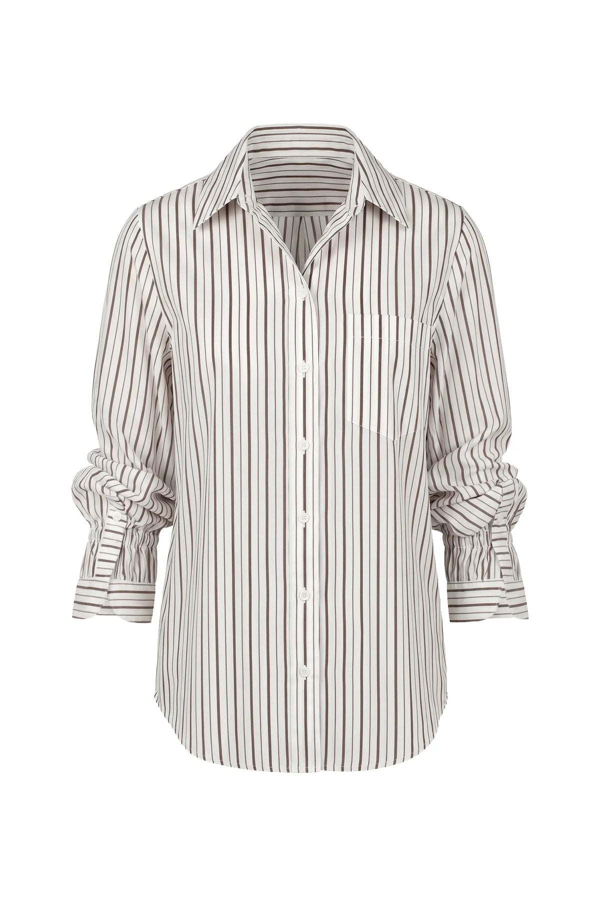 Adjustable Sleeve Button Front Top - Cream/Dark Espresso