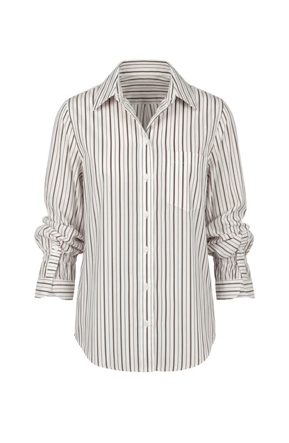 Adjustable Sleeve Button Front Top - Cream/Dark Espresso